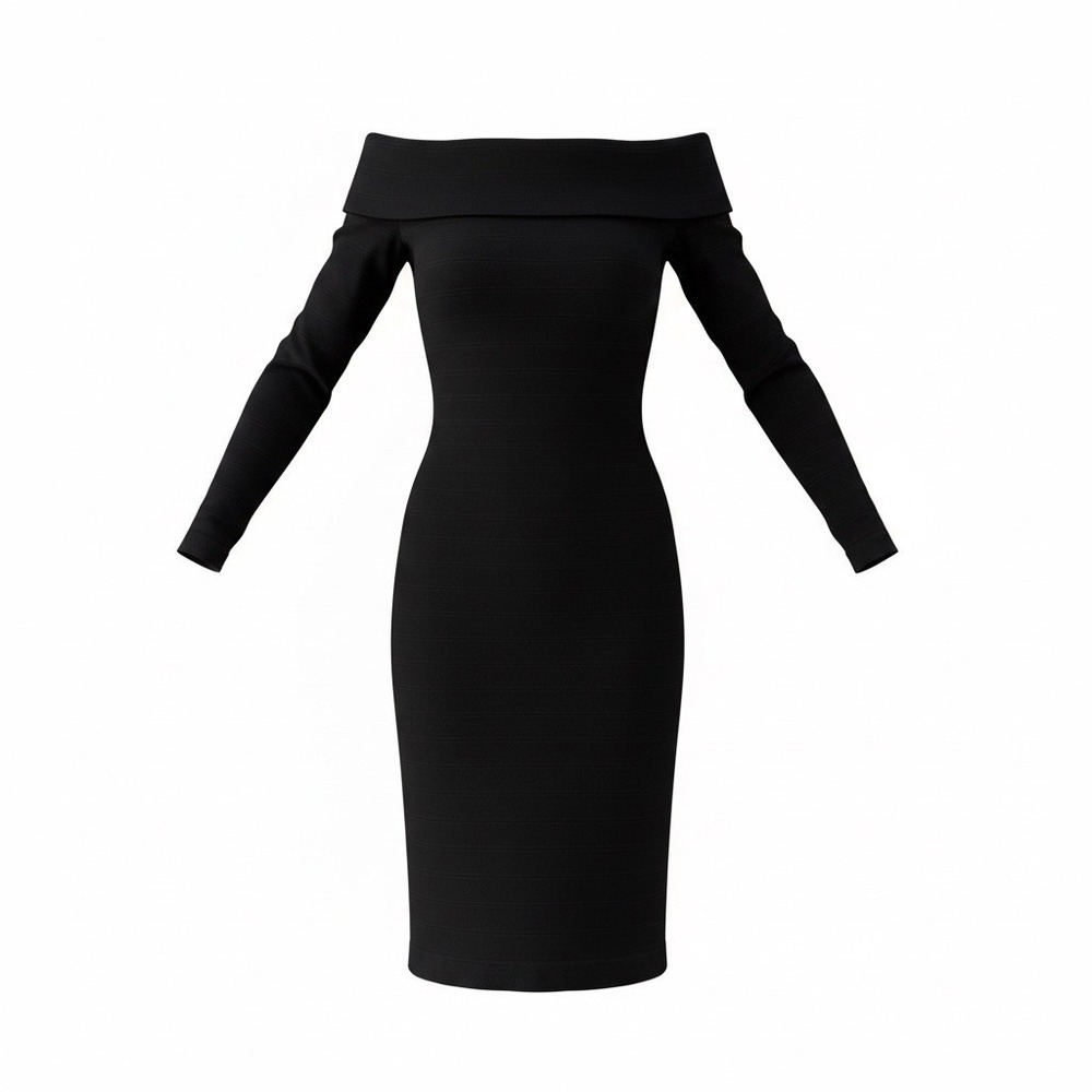 Venus Black Off the Shoulder Long Sleeve Bandage Bodycon Dress Small